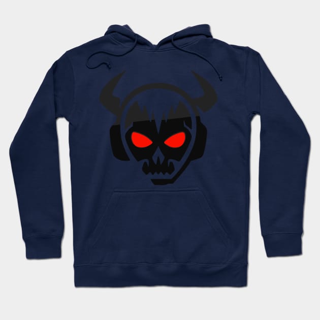 Horned skull with headphones and red eyes Hoodie by Happycactus